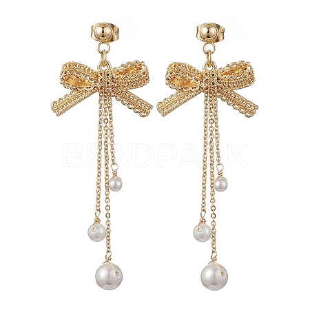 Brass Bowknot Dangle Stud Earrings EJEW-TA00402-1