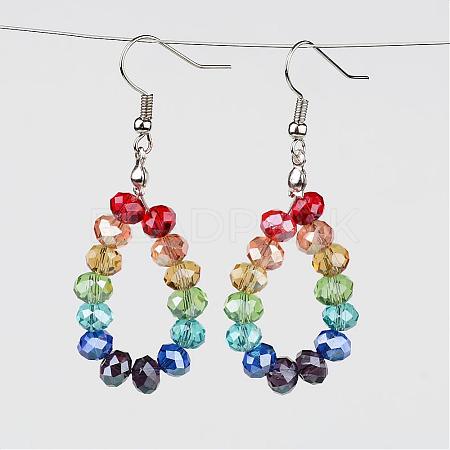 Rainbow Electroplated Glass Beaded Dangle Earrings and Brass Earring Hooks EJEW-JE02037-1