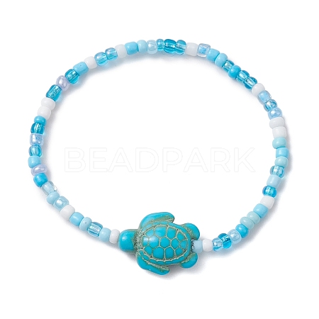Dyed Synthetic Turquoise Beaded Stretch Bracelets for Kids BJEW-JB110102-01-1