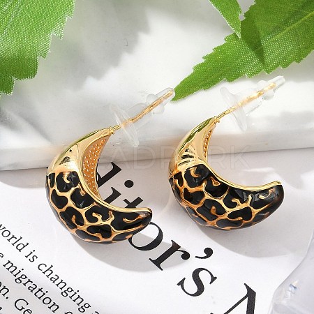 Brass Enamel Stud Earrings EJEW-P301-12G-1