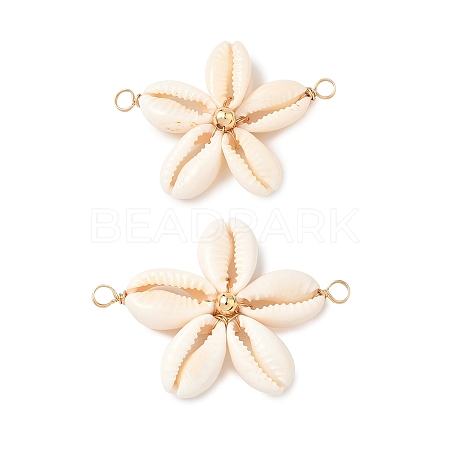 Natural Mixed Cowrie Shell Connector Charms PALLOY-JF03858-02-1
