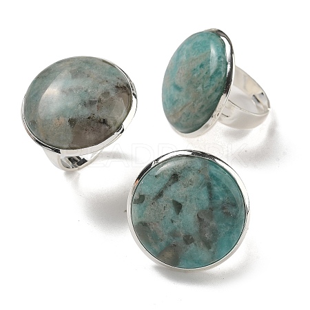 Natural Amazonite Round Adjustable Rings RJEW-K371-09S-14-1