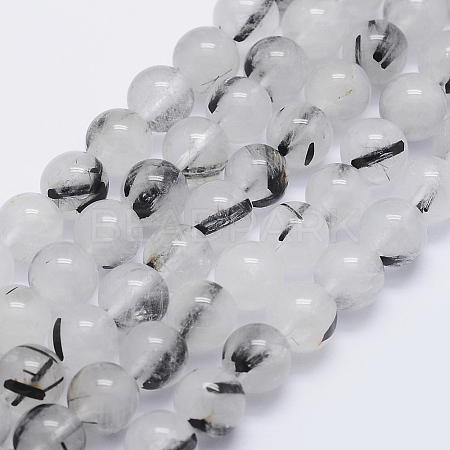 Natural Tourmalinated Quartz Beads Strands G-P336-02A-8mm-1