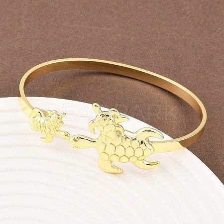 Marine Organism Brass Cuff Bangles for Women BJEW-D368-03L-G-1