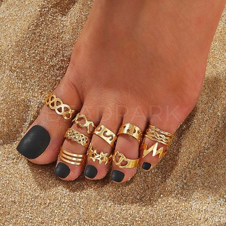 10Pcs 10 Styles Alloy Cuff Toe Rings FS-WGB499F-01-1