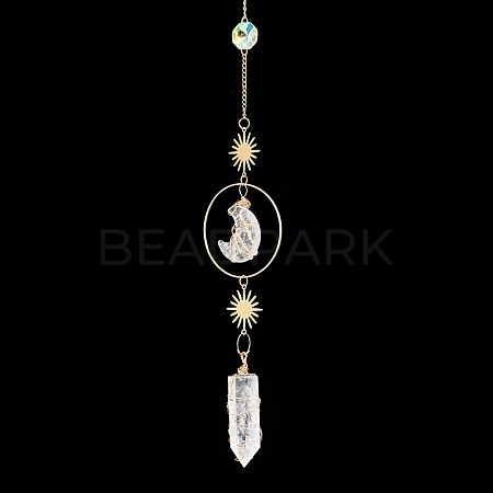 Natural Quartz Crystal Moon & Bullet Window Hanging Suncatchers DJEW-PW0009-035A-1