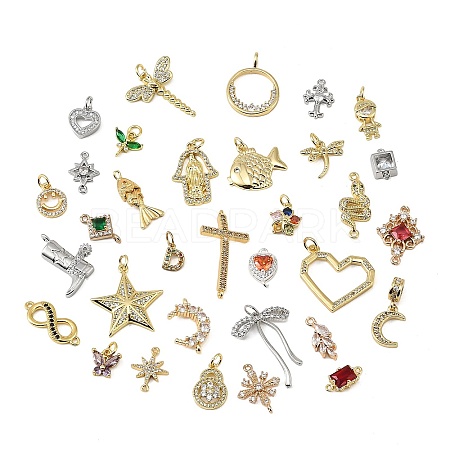 Brass Micro Pave Cubic Zirconia Pendants & Connector Finding Kits KK-XCP0002-20-1
