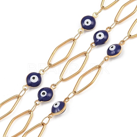 304 Stainless Steel Enamel Evil Eye & Rhombus Link Chains CHS-K021-13G-01-1