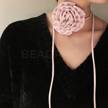 Fabric Rose Tie Choker Necklaces for Women NJEW-Z022-01L-1