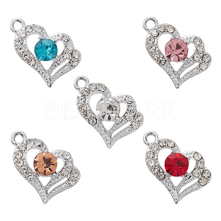 5Pcs 5 Colors Alloy Rhinestone Pendants FIND-YW0003-83-1