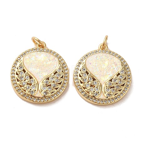Brass Micro Pave Cubic Zirconia with Synthetic Opal Pendants KK-D096-10G-1