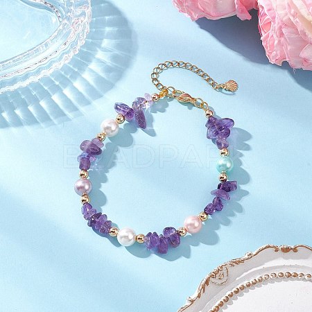 Natural Amethyst Chip Beaded Bracelets for Women BJEW-JB12309-03-1