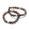 Natural Petrified Wood Stretch Beaded Bracelets G-A185-01O-2
