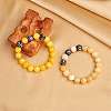 Natural Yellow Jade Round Beaded Stretch Bracelet BJEW-SW00077-01-2