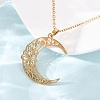 304 Stainless Steel Hollow Flower Moon Pendant Cable Chain Necklaces for Men Women NJEW-K308-01A-G-3