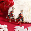 Christmas Tree Alloy Rhinestone Pendant Necklaces & Stud Earrings & Rings & Brooch Sets WG792CD-05-4