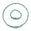 Natural Amazonite Round Beads Bracelets & Necklaces Sets SJEW-L132-19-1