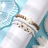 3Pcs 3 Styles Tortoise Round Wood & Disc Sea Shell Beaded Stretch Bracelet Sets BJEW-JB10311-2