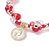 4Pcs 4 Color Round Evil Eye Braided Bead Bracelets Set with Coin Charm BJEW-TA00062-6