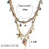 Bohemian Natural Shell & Alloy Starfish & Plastic Pearl Pendant Raffia Cord Double Layer Necklaces for Women FS-WG267BD-02-1
