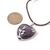 Natural Amethyst Heart Pendant Necklace with Cowhide Leather Cords NJEW-JN04598-01-3