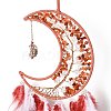 Gemstone Chips Beaded Tree of Life Moon with Feather Pendant Decorations HJEW-M004-14-2