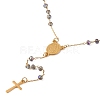 Ion Plating(IP) Crucifix Cross 304 Stainless Steel Rosary Bead Necklaces NJEW-M075-04G-02-2