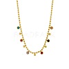 316 Surgical Stainless Steel Pave Colorful Cubic Zirconia Ball Chain Flat Round Tassel Necklaces FS-WGDEC77-01-4