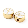Flat Round with Peace Sign Brass Enamel Beads KK-G419-05G-04-3