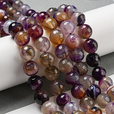 Faceted Natural Banded Agate Beads Strands G-F447-12mm-O07-1