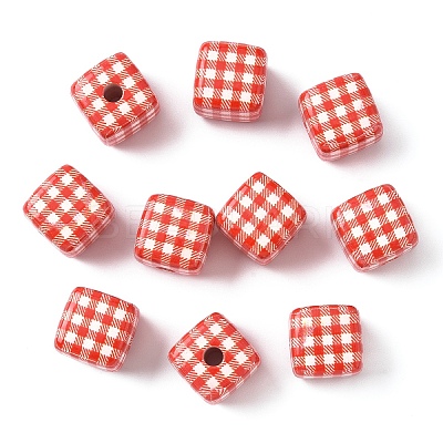 10Pcs Printed Opaque Acrylic Beads MACR-YW0004-19A-1