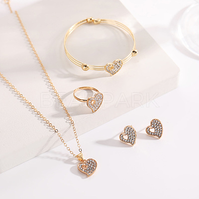 Alloy Crystal Rhinestone Pendant Necklace & Stud Earring & Ring & Cuff Bangle Sets FS-WG56C82-02-1