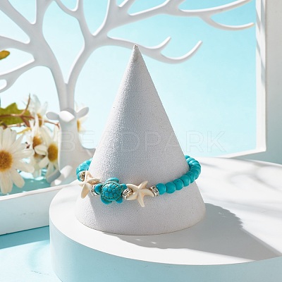 Synthetic Turquoise(Dyed) Starfish & Turtle Stretch Bracelet BJEW-JB07702-02-1