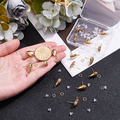 Teardrop Brass Stud Earring Findings KK-CN0003-40-1