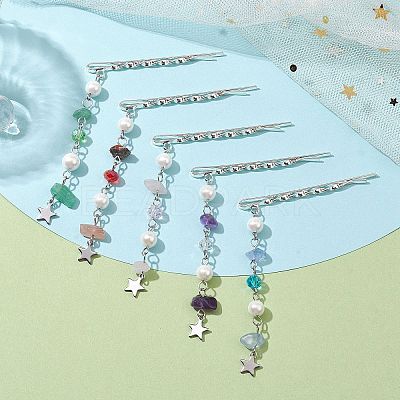 Natural Gemstone Chip & Pearl Hair Bobby Pin PHAR-JH00102-1