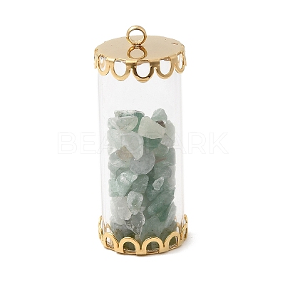 Glass Tube with Natural Green Aventurine Chip Beads Inside Pendants FIND-B054-01G-03-1