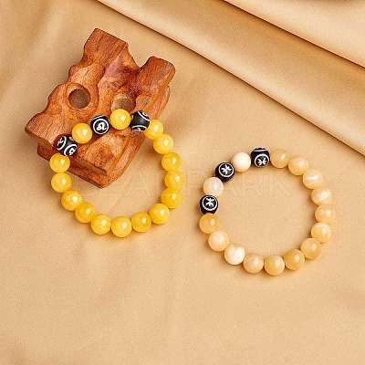 Natural Yellow Jade Round Beaded Stretch Bracelet BJEW-SW00077-01-1