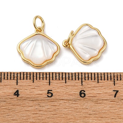 Brass Pave Natural White Shell Pendants X-KK-P308-05G-02-1