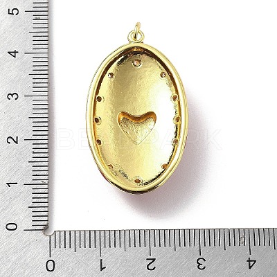 Oval with Heart Brass Micro Pave Cubic Zirconia Pendants KK-Z114-24G-1
