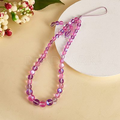 Round Synthetic Moonstone Beaded Mobile Straps HJEW-SW00042-07-1