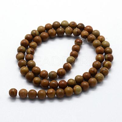 Natural Wood Lace Stone Wooden Jasper Beads Strands G-I199-17-8mm-1