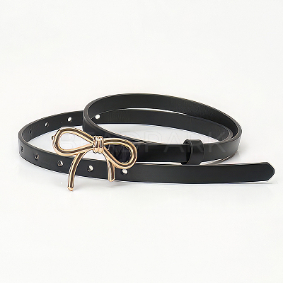 Alloy Bowknot PU Leather Chain Belts for Women AJEW-WH20019-67G-01-1