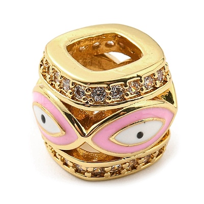 Rack Plating Brass Micro Pave Cubic Zirconia Evil Eye European Beads with Enamel KK-M247-34G-04-1