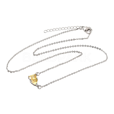 Brass Pave Cubic Zirconia Rectangle and Heart Pendant Cable Chain Necklaces KK-CBAB173-04P-05-1