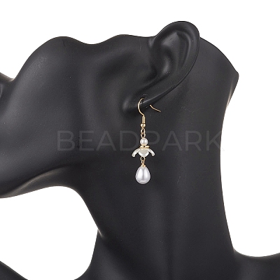 Shell Pearl Bead Teardrop Dangle Earrings EJEW-JE06646-1