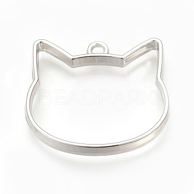 Rack Plating Alloy Kitten Open Back Bezel Pendants X-PALLOY-R099-29P-FF-1