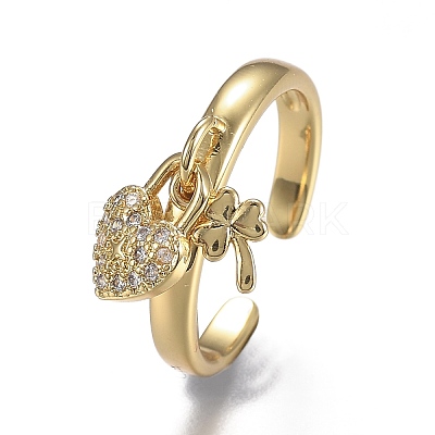 Adjustable Brass Micro Pave Clear Cubic Zirconia Cuff Rings ZIRC-Z002-05G-1
