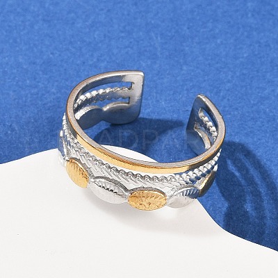 304 Stainless Steel Double Color Cuff Rings RJEW-S635-01GP-10-1