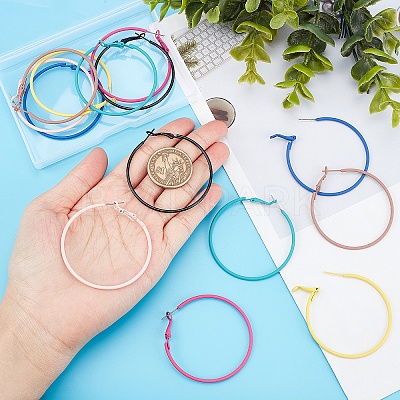7Pairs 7 Colors 201 Stainless Steel Big Huggie Hoop Earrings EJEW-DC0001-09-1