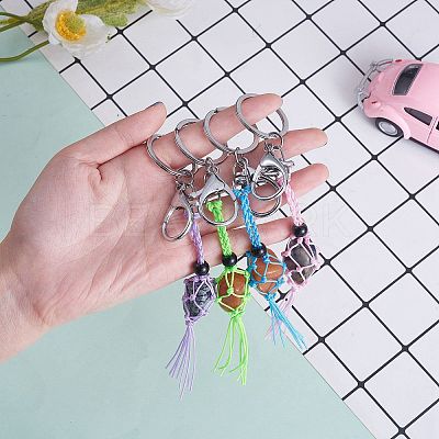 4Pcs 4 Colors Macrame Fringe Braided Keychain AJEW-SW00014-02-1